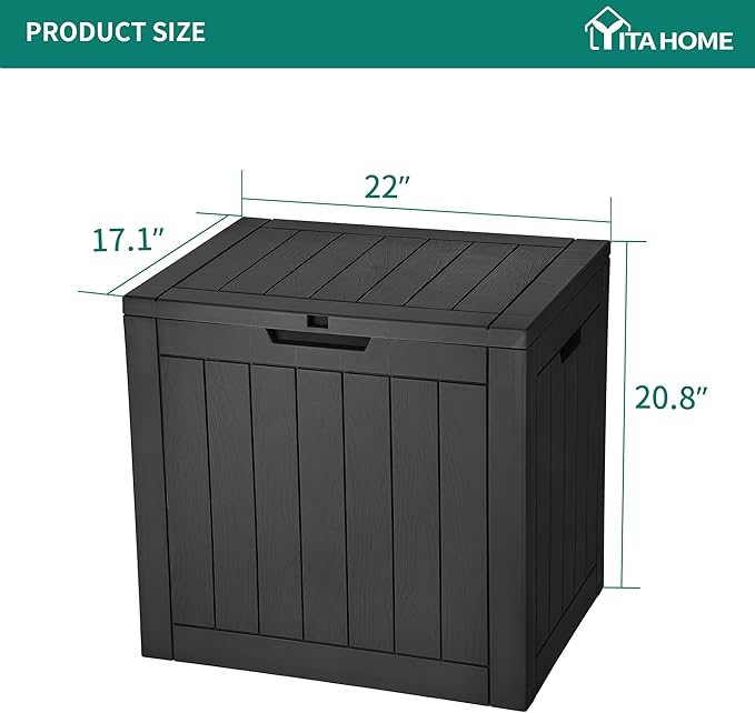YITAHOME 30 Gallon Deck Box Outdoor Storage Box, Waterproof Resin Package Delivery and Storage Box with Lockable Lid for Patio Furniture Cushions, Pool Accessories, Garden Tools, Black
