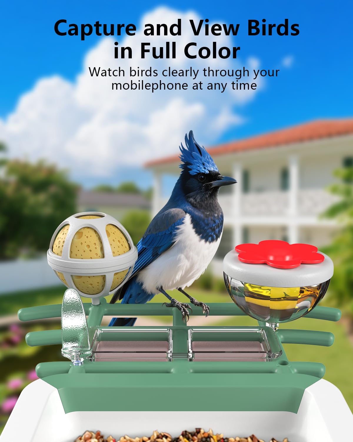 Bird Feeder with Camera, 2K Smart BirdCamera with Solar Powered, AI Identify Birds Species, Instant Arrival Alerts, 2.4Ghz WiFi Bird House for Outdoors, Ideal Gift for Family and Bird Lovers (Green)