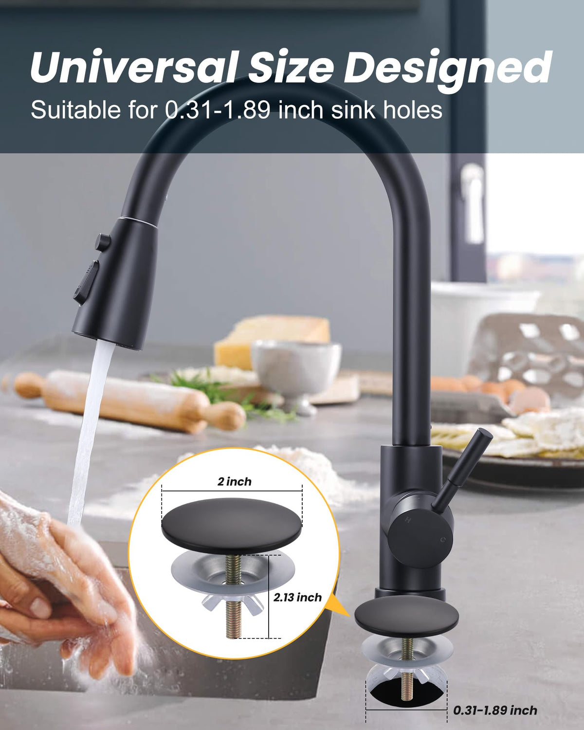 Kitchen Sink Hole Cover, Faucet Hole Cover for Kitchen Sink, Tap Hole Plate Stopper Cover Blanking Brass Metal Plug, Matte Black
