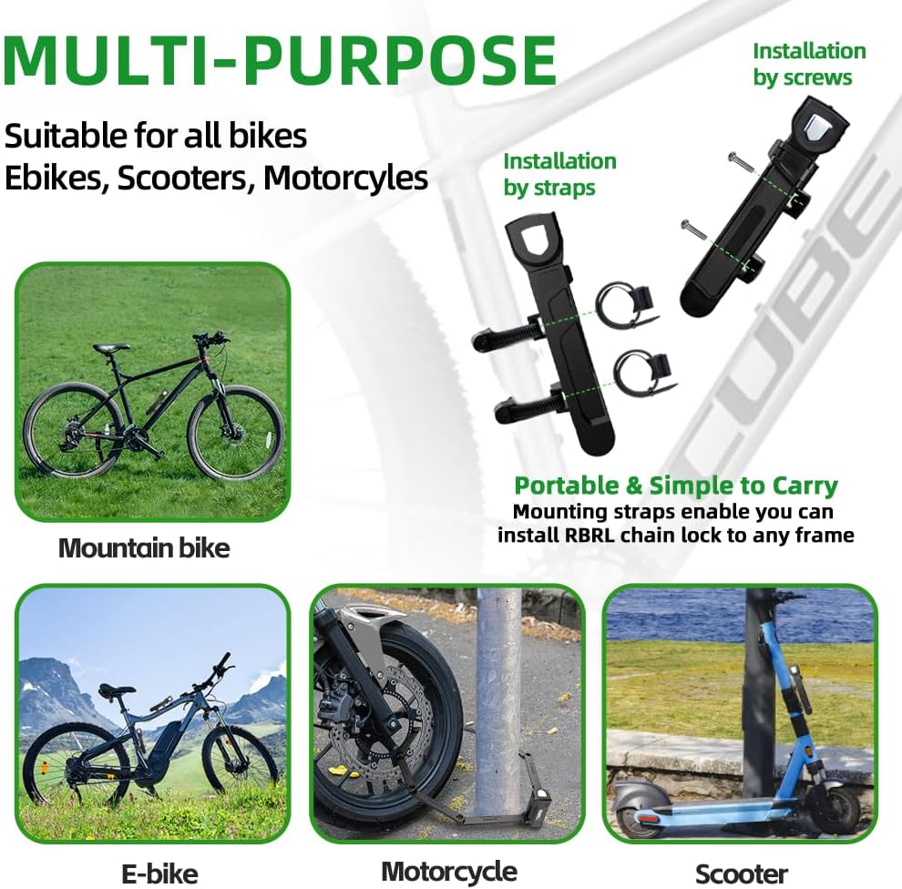 RBRL Folding Bike Lock, 3.6ft Heavy Duty Anti Theft, Hardened Steel 8mm Chain Lock with 4 Keys for Ebikes, Scooters, Motorcycles & MTB