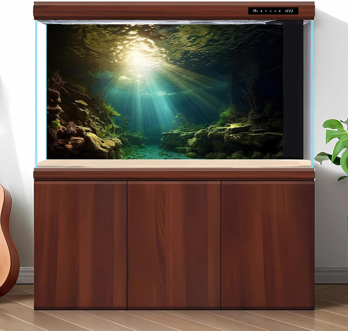 Fish Tank Background Under The Sea Aquarium Background Ocean Floor Sunray Rock Terrarium Backgrounds Coral Reef Aquatic Plants Underwater Cave Aquarium Wallpaper for Fish Tank Decorations 72x16in