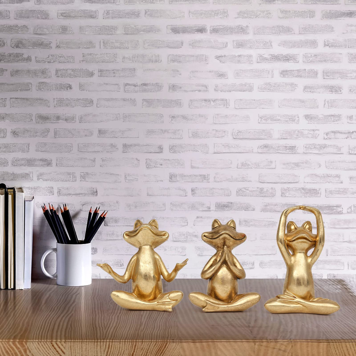 Suoedd Gold Frog Yoga Figurines 3 Pcs,Modern Decor for Shelf,Desk,Office