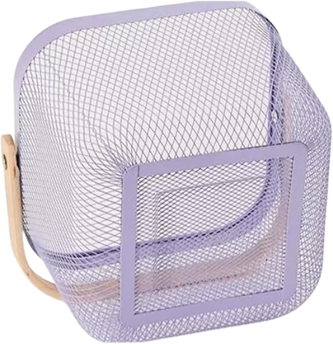 Metal Mesh Steel Basket, Storage Organizer Basket Multi-functional Hanging Kitchen Baskets Fruit Basket Bin with Bamboo Handle for Kitchen Bathroom Picnic Shopping Decor Cabinet Home, Purple