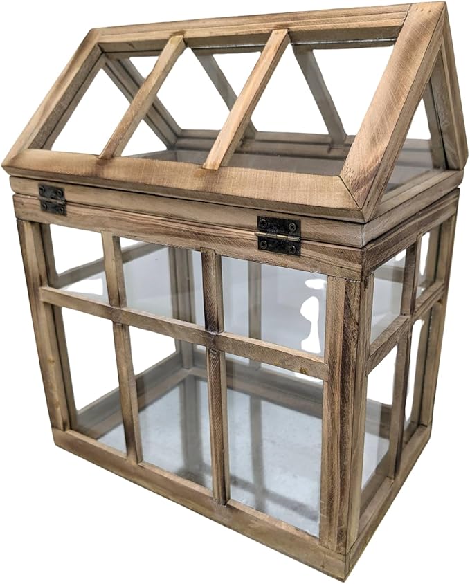 Orchid & Ivy Large Rustic Wood & Glass Plant Succulent Terrarium with Lid - 12" x 9.8" x 7" Decorative Farmhouse Tabletop Greenhouse Display for Air Plants, Dioramas, Fairy Gardens, Candle Lantern