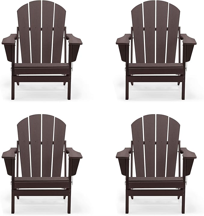Westin Outdoors Laguna WO Home Furniture Adirondack Chair 4 PC Set Classic Outdoor Patio Folding Chair for Bon Fire Pit Lawn Backyard Beach Plastic Weather-Resistant (Dark Brown)