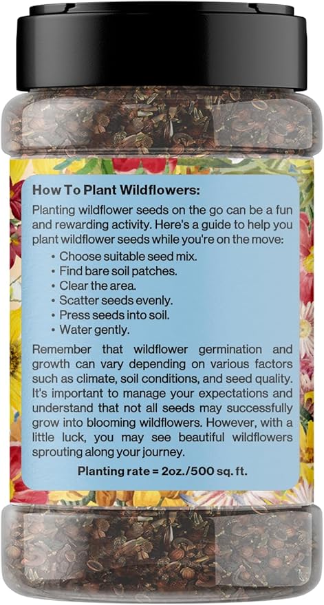on The Go Regional Wildflower Seed Shaker - Northeast USA Wildflowers - 100% Pure Seed - Organic, Non-GMO - 21 Wildflower Variety Seeds of Annual & Perennial, 2oz