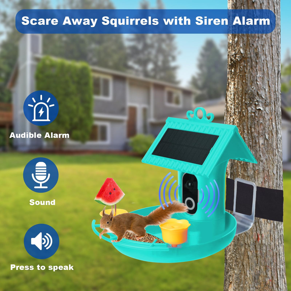 Bird Feeder with Camera - 4K HD Live View, Smart Bird Feeder Solar Powered, AI Recognition Auto Capture Video, 3-in-1 Feeding & Bathing & Hummingbird, Outdoor Garden Bird House (Blue)