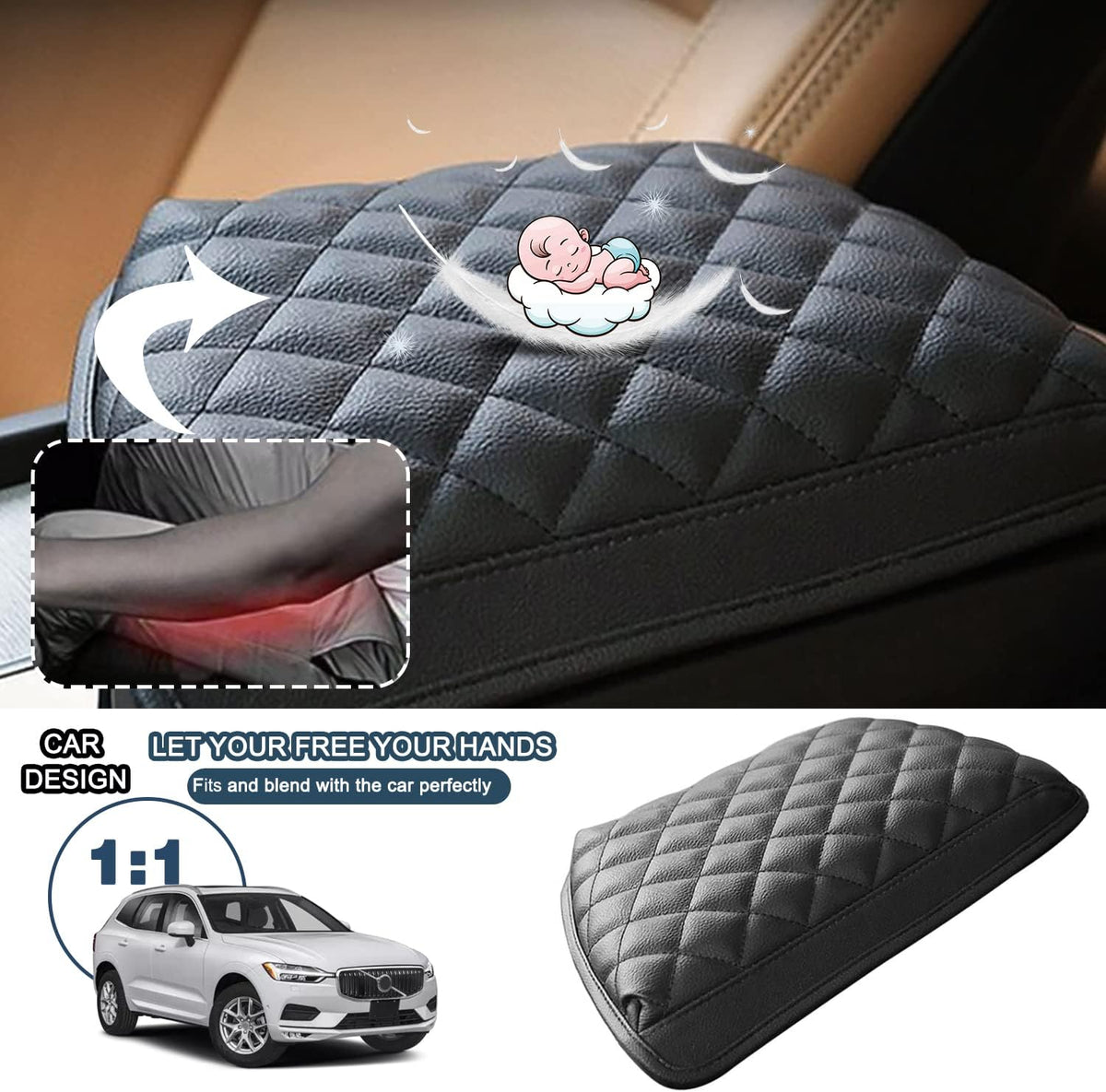 Ruiya XC90 Center Console Cover for 2018-2024 Volvo XC90 Accessories, Volvo XC90 Thicken Soft Comfy Armrest Cover Lid Protector Compatible with 2018 2019 2020 2021 2022 2023 2024 Volvo XC90