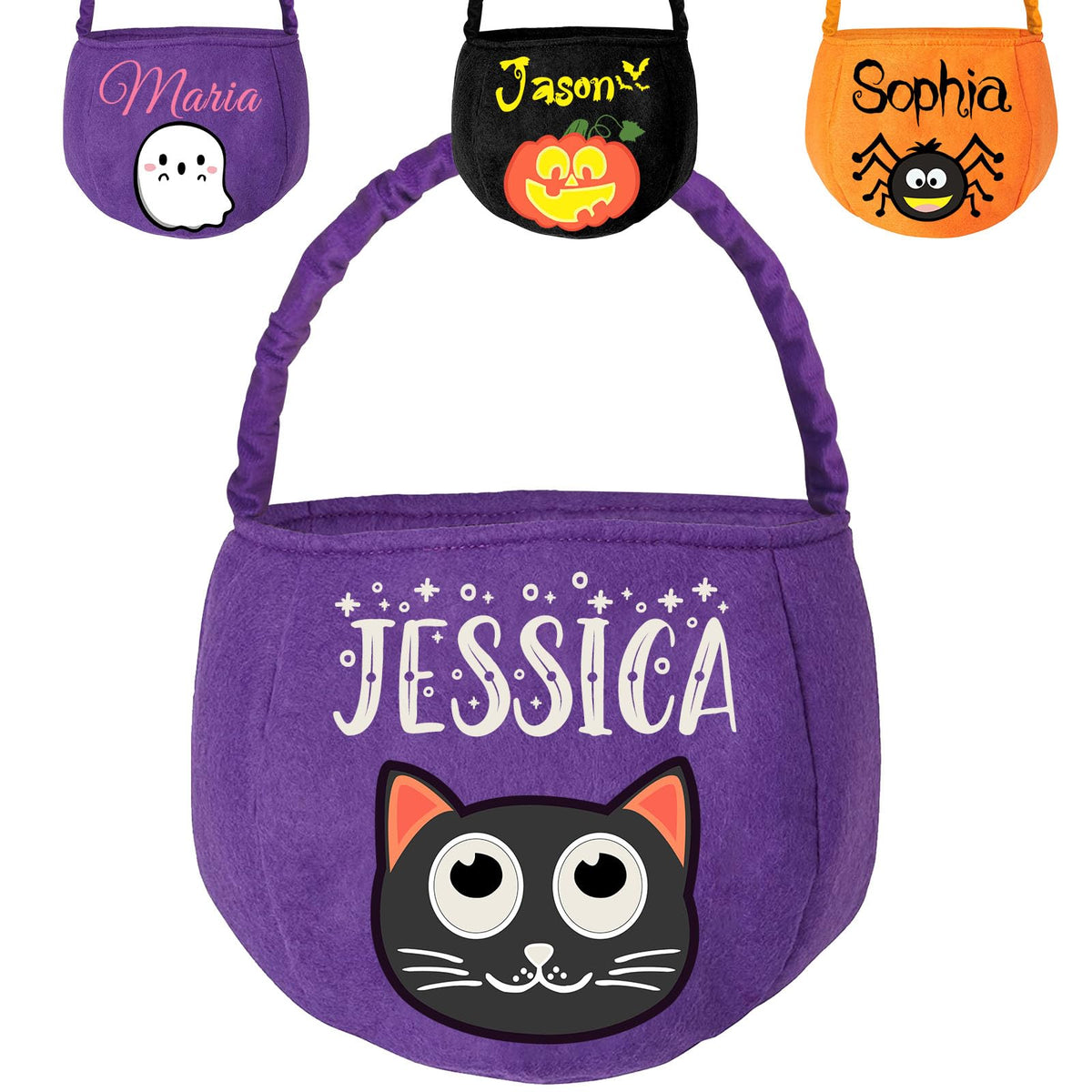 Personalized Halloween Basket with Name Custom Halloween Trick or Treat Bucket Bag Customized Candy Baskets Gift for Kids Boys Girls Purple