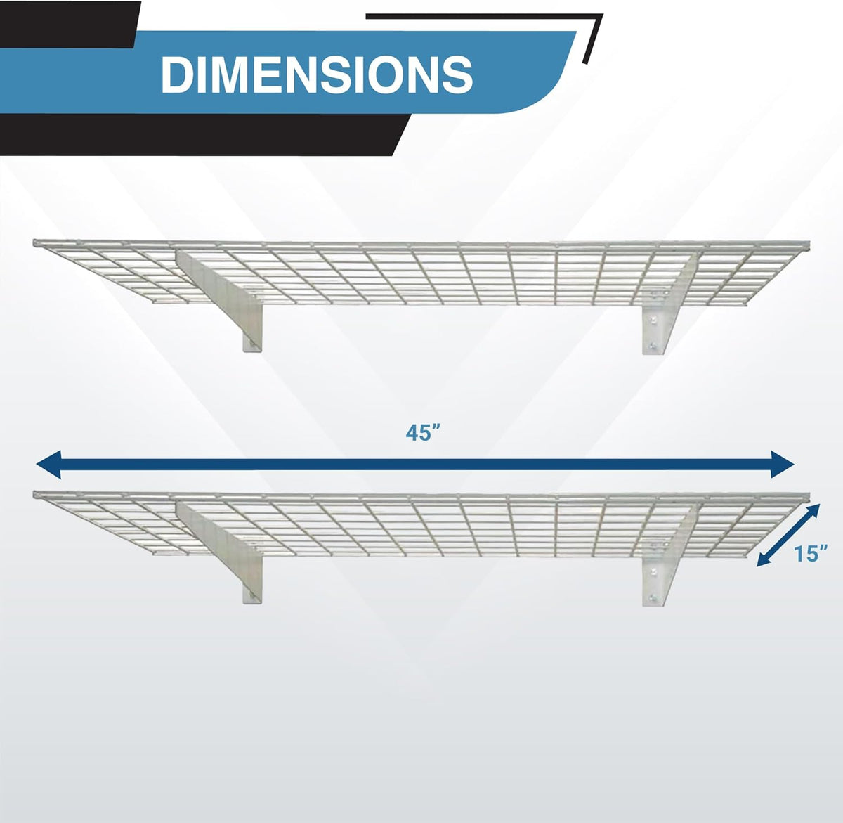 00967 2-Pack Heavy Duty Steel Garage Shelving, 45”x 15” Wall Mounted Shelve,Max Shelf Load 200 Pounds, White Powder Coated