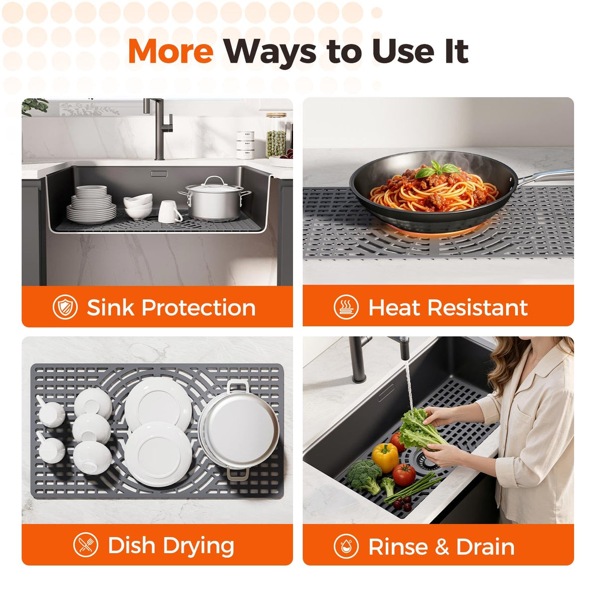 Snuggery Silicone Sink Protector for Kitchen Sink, 24"x12" Center Drain