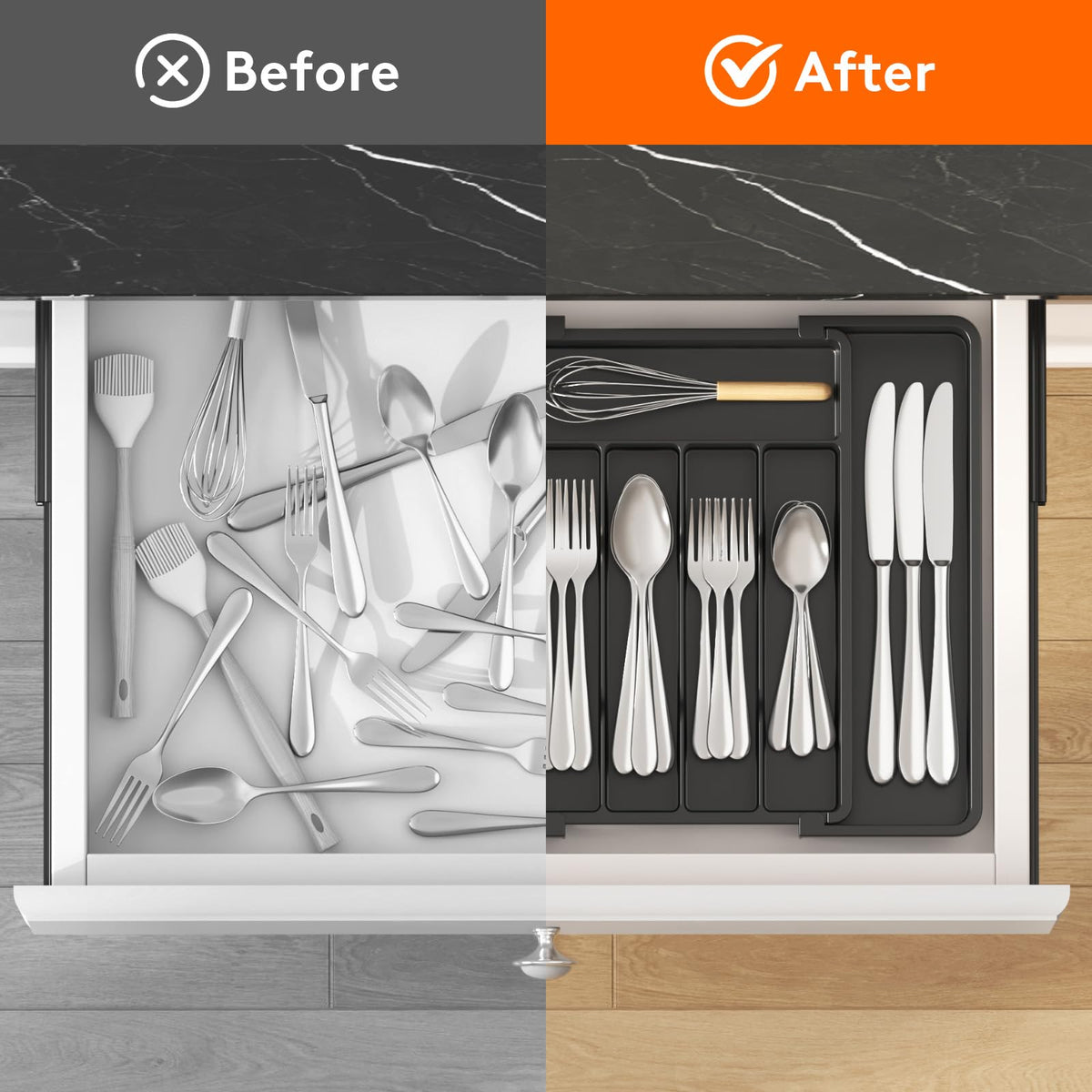 Lifewit Expandable Silverware Drawer Organizer, Kitchen Utensil Tray