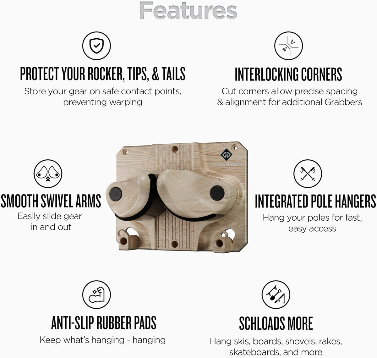 Ultimate Ski & Snowboard Wall Rack | Secure, Non-Slip Storage | Fits Any Ski/Board | Garage Organization | Ski Storage Rack | Snowboard Storage Rack | Winter Gear Organizer | 3 Pck