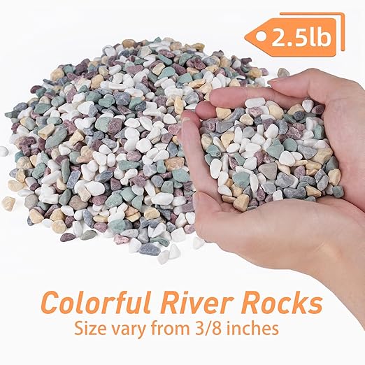 2.5 lbs Pea Gravel for Plants, Aquarium, Fish Tank, 3/8 inch Decorative Pebbles for Indoor Plants, Succulent, Bamboo, Vase, Drainage Rocks for Potted Plants, Top Dressing, Mixed Color