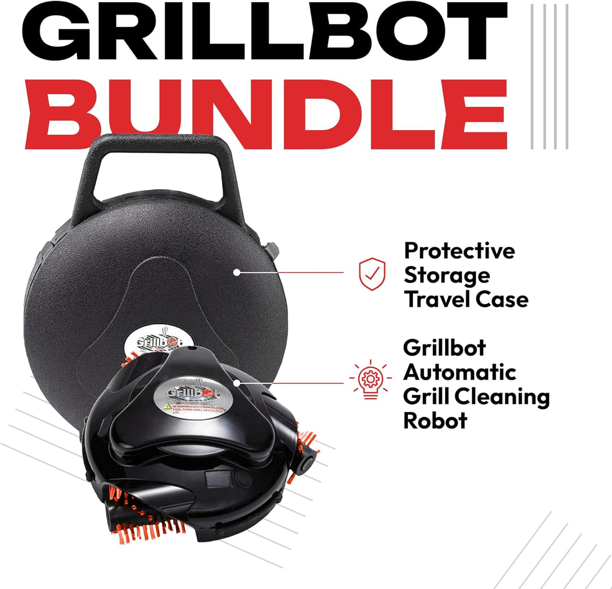 Grillbot Automatic Grill Cleaning Robot with Nylon Brushes, BBQ Grill Cleaner, Grill Brush, Grill Scraper, BBQ Accessories (Black Grillbot + Carry Case)