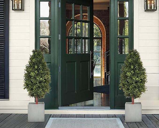 3FT Artificial Boxwood Bush Topiary Tree UV Resistance Rated with Spike. Easy to Push in The Ground.Plant Looks Great in a Planter Anywhere. Indoor/Outdoor Decor 2 Pack