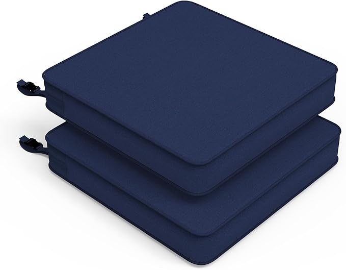 LVTXIII Patio Chair Cushions 19"x19"x3", Water-Repellent Outdoor Seat Cushions for Patio Furniture, Square Chair Pads with Ties for Home Garden Decoration, Set of 2, Navy Blue