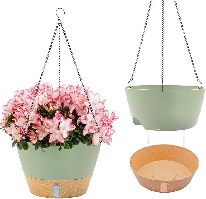 ZMTECH 12 Inch Hanging Planters for Indoor Plants, 2 Pack Self Watering Hanging Planter with Visual Reservoir, Hanging Pots for Plants Outdoor with Drainage Hole and Plant Hanger(Green)