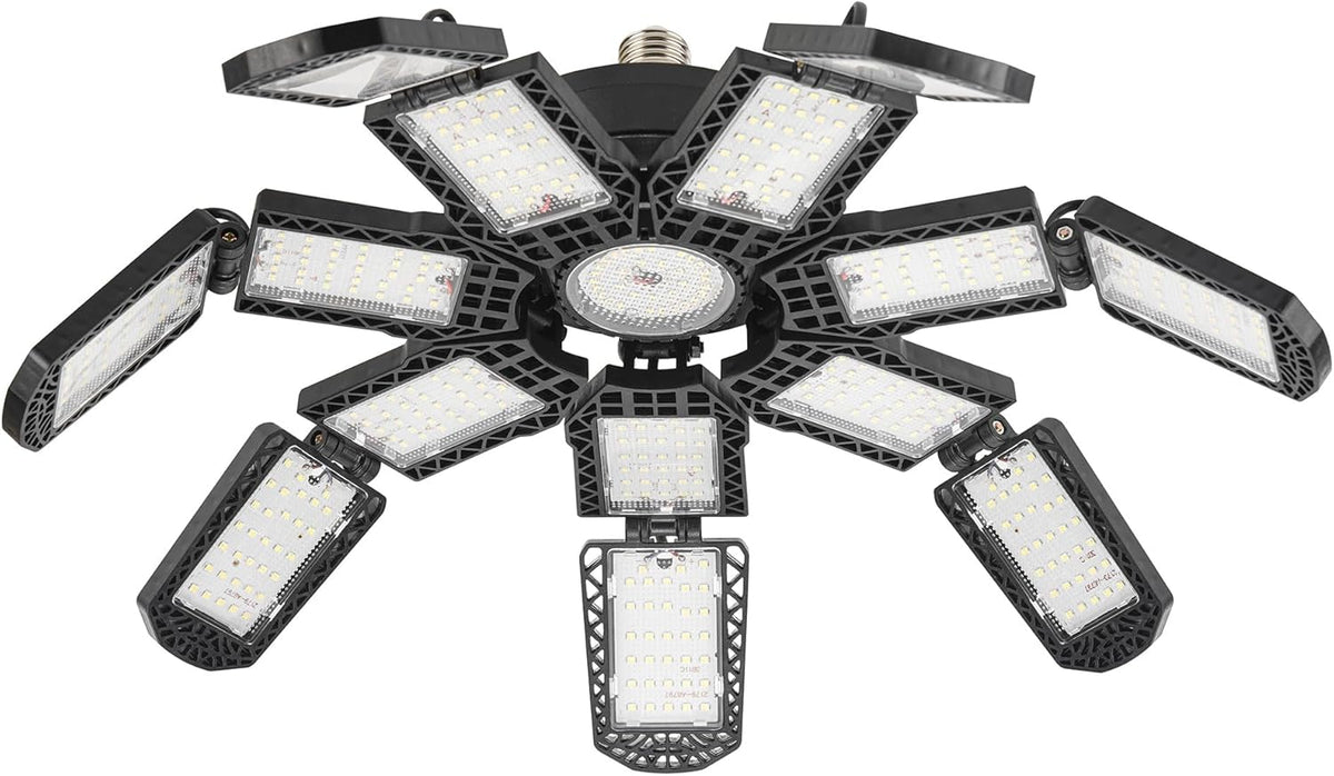 LED Garage Light,Super Bright Screw in E26/E27 Ceiling Shop Work Lamp, 300W 30000 Lumen Deformable Basement Bulb Fixture with 14+1 Adjustable Panels, Lighting for Workshop, Attic