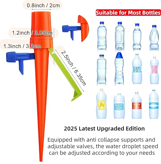 Upgrade Plant Self Watering Spikes Devices, Automatic Watering System with Slow Release Control Valve Switch, Plant Drip Irrigation System for Outdoor & Indoor Plants (12 PCS, Green+Orange)