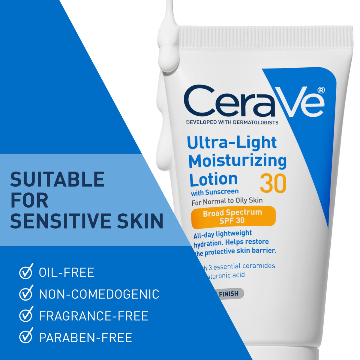 CeraVe Ultra-Light Moisturizing Lotion SPF 30, Sunscreen for Face, 1.7oz