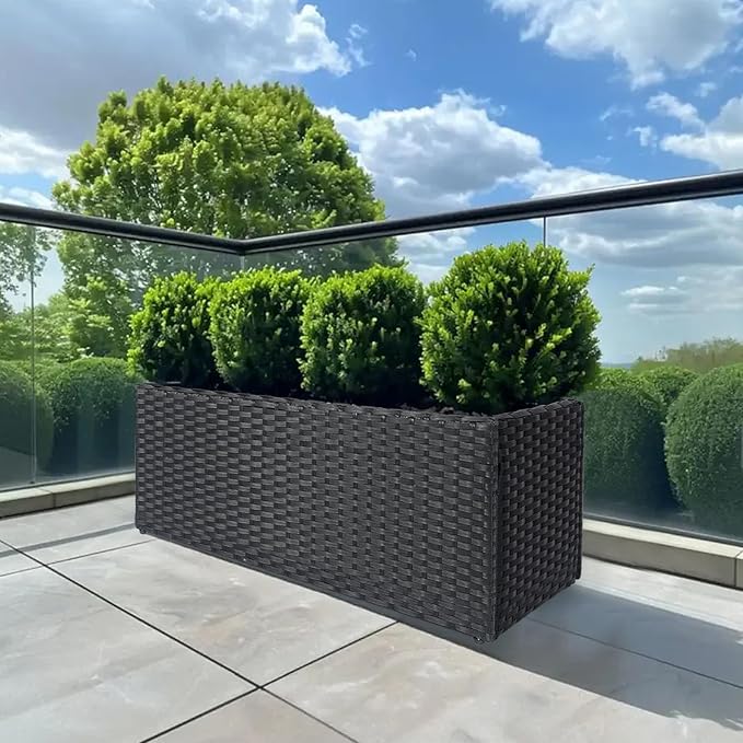 LEWIS&WAYNE Large Rectangular Block Planter Box Handmade Wicker Tall Planters for Outdoor Plants with Removable Liners Modern Planter for Indoor Outdoor Patio Deck - Black, 36''x12''x16''
