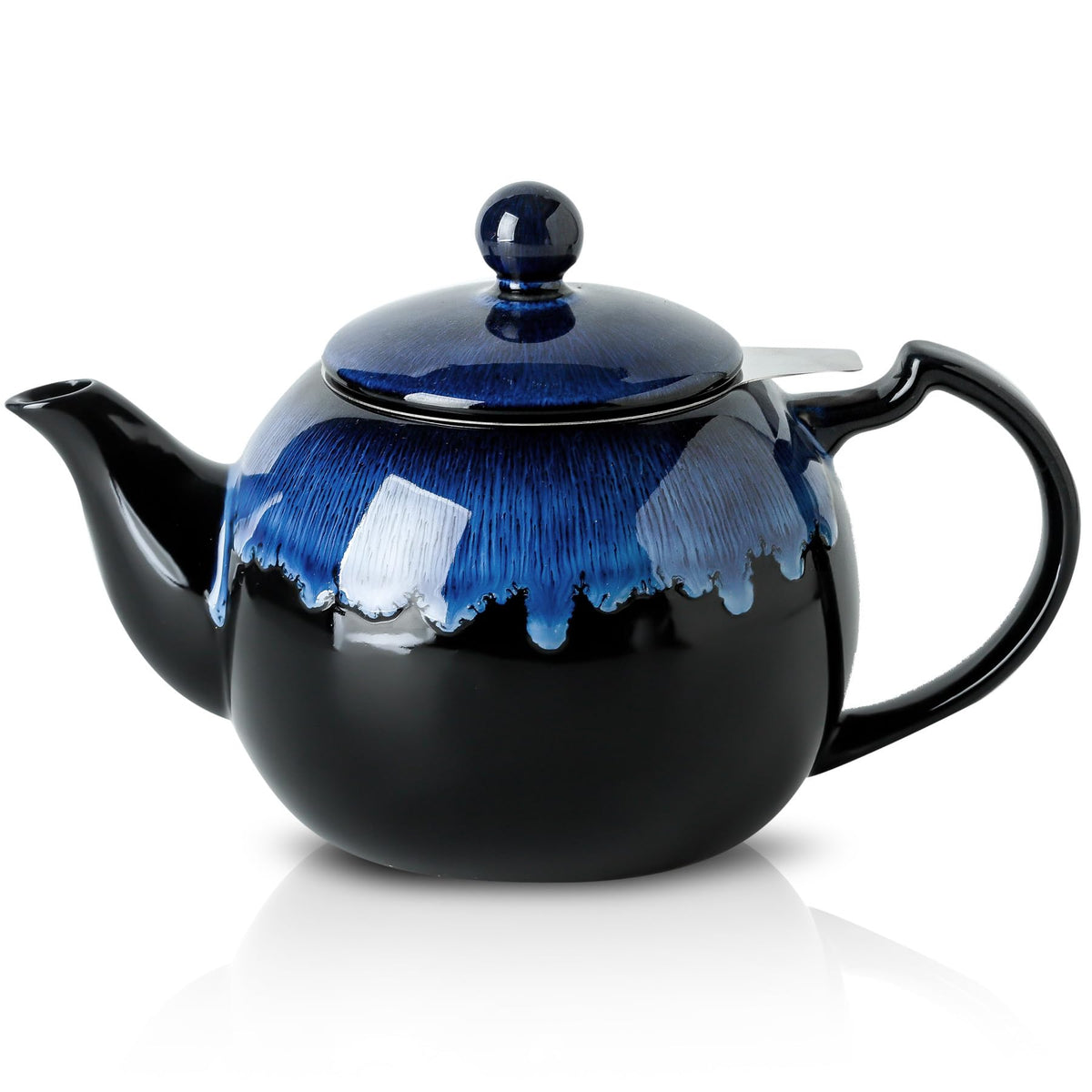 KOOV Tea Pot with Infuser for Loose Tea, 34OZ Ceramic Teapot with Infuser, Enough For 6 Cups, Tea Pots with Tea Strainers for Tea Party, Reactive Glaze (Nebula Blue)