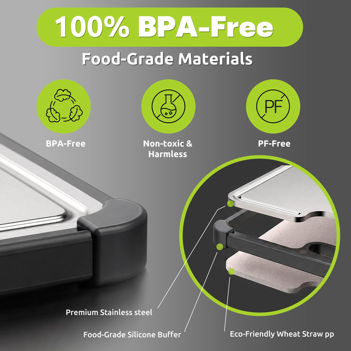LAVESKA Stainless Steel Cutting Board, Non Toxic Chopping Board for Kitchen | Metal Cutting Board, Double Sided Stainless Steel/Wheat Straw PP Large for Meat, Dishwasher Safe