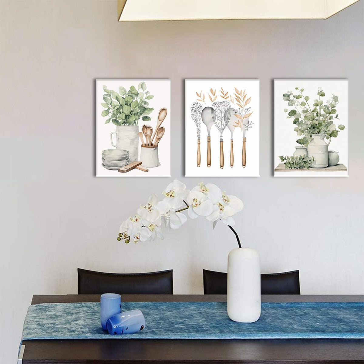 AOYUSMO 3 Piece Kitchen Wall Decor Sage Green Botanical Prints 12"x16"