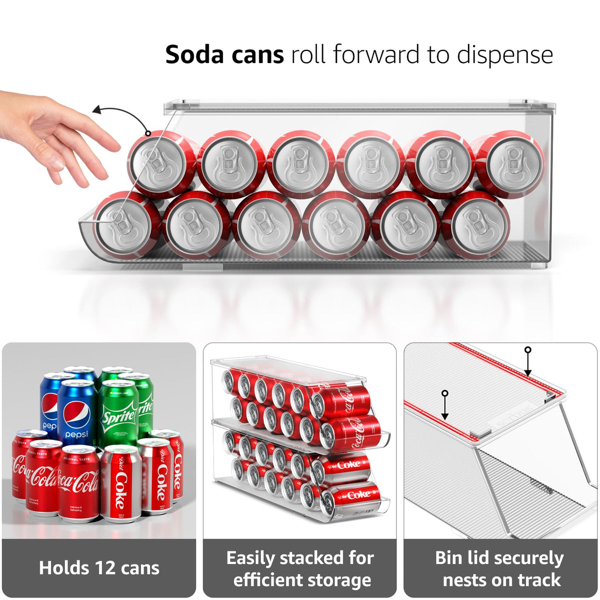 Sorbus Soda Can Organizer for Fridge & Freezer, Stackable with Lid (2 Pack)