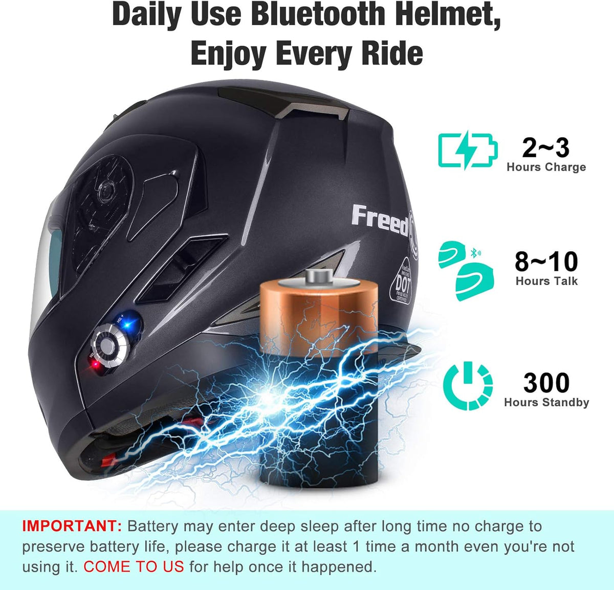 FreedConn BM2-S Bluetooth Motorcycle Helmet, Flip-Up Modular Motorbike Helmet, 500M Connectivity for 2-3 Riders, Voice Dial, Hands-Free Call, MP3, FM, DOT Certified ( Medium, Gray)