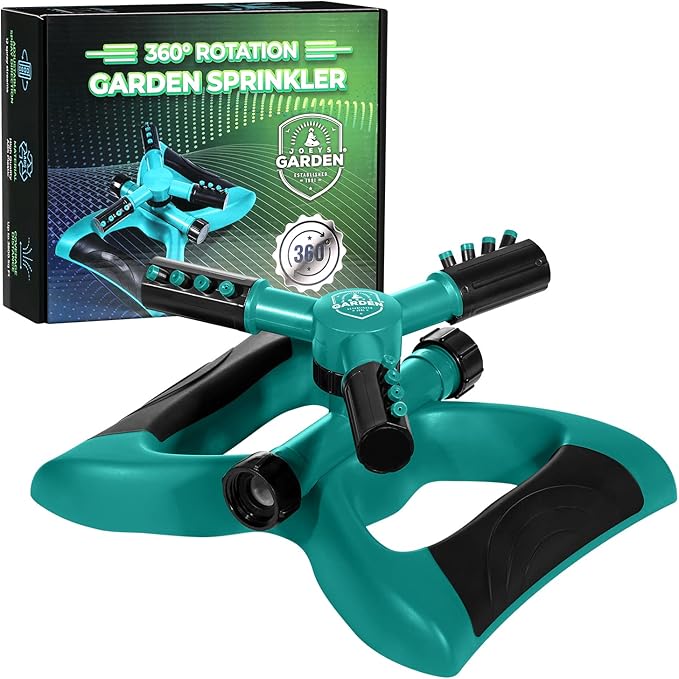 Joeys Sprinkler for Yard, Rotating Garden Sprinkler for Large Area Coverage, Lawn and Yard Sprinklers (Green)