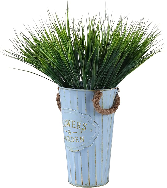 8 Pack Artificial Plants Flowers Grass Shrubs No Fade Faux Plastic Flowers Outdoor for Farmhouse Garden Porch Patio Indoor Wedding Decoration Greenery Fake Plants uv Resistant (3#Green)