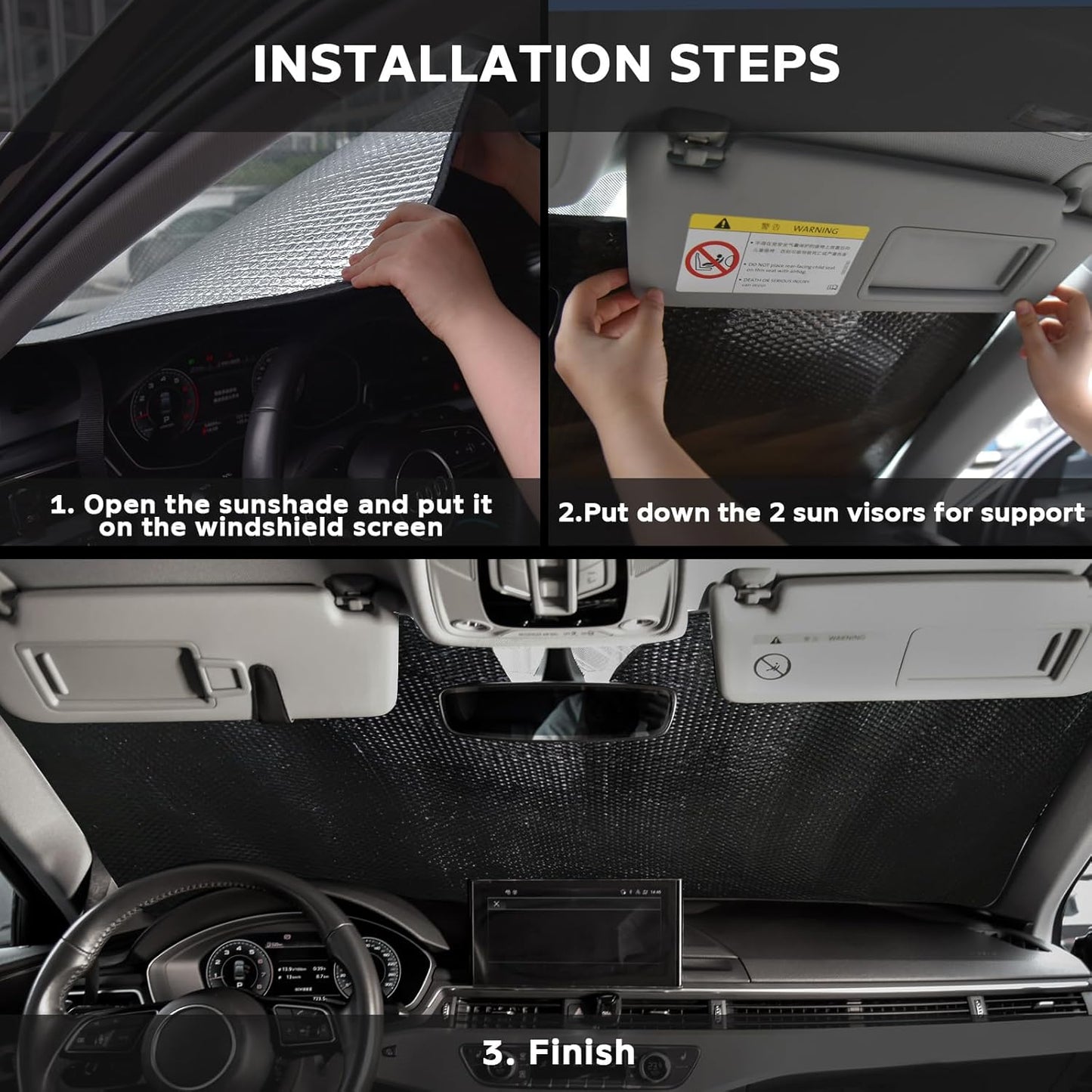 Windshield Sun Shade for Tesla Model Y 2020-2024 - 5-Layer Bubble Accordion Foldable Front Window Shade Sun Visor Accessories - Blocks Heat & UV Rays