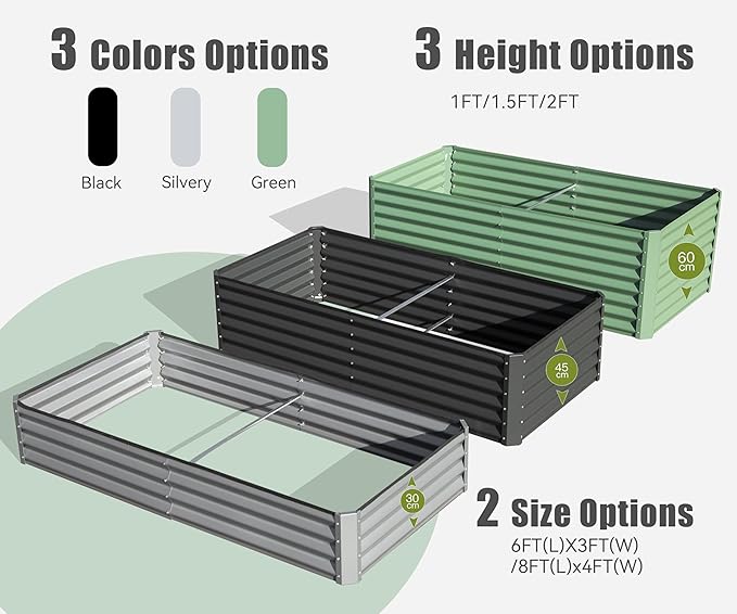 Domi Galvanized Raised Garden Bed, Outdoor Planter Garden Boxes Large Metal Planter Box for Gardening Vegetables Fruits Flowers, Green (8x4x1ft)