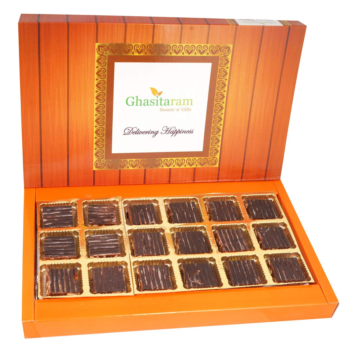 Ghasitaram Gifts Valentines Gift for Girlfriend/Boyfriend/Husband and Wife - Valentine Sweets Cashew Chocolate Barfi 18 pcs