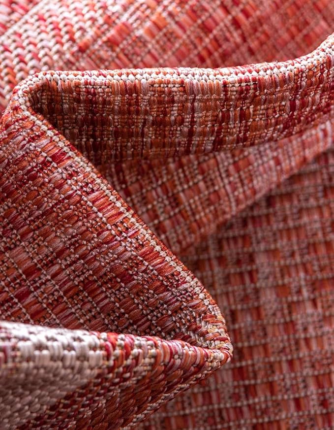 Unique Loom Outdoor Border Collection Area Rug - Soft Border (2' x 8' Runner, Rust Red/ Ivory)