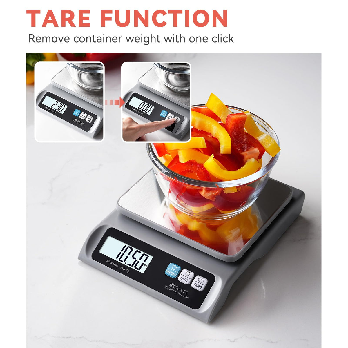 BOMATA 13lb/0.1g Precision Digital Food Scale for Kitchen, Grams and Ounces
