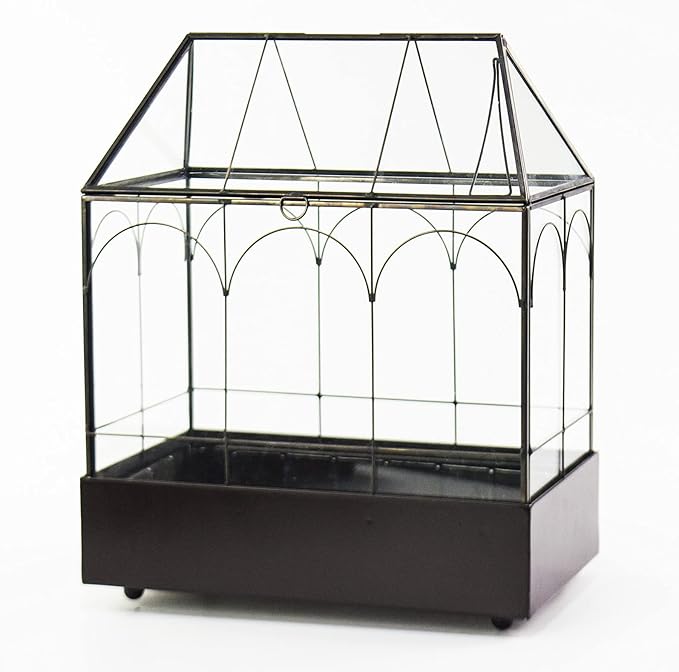 Large Tall Glass Plant Terrarium – House Succulent Terrarium Kit with Lip and Tray Glass Greenhouse Terrarium for Plant 9.5”X5.7”X11.4”