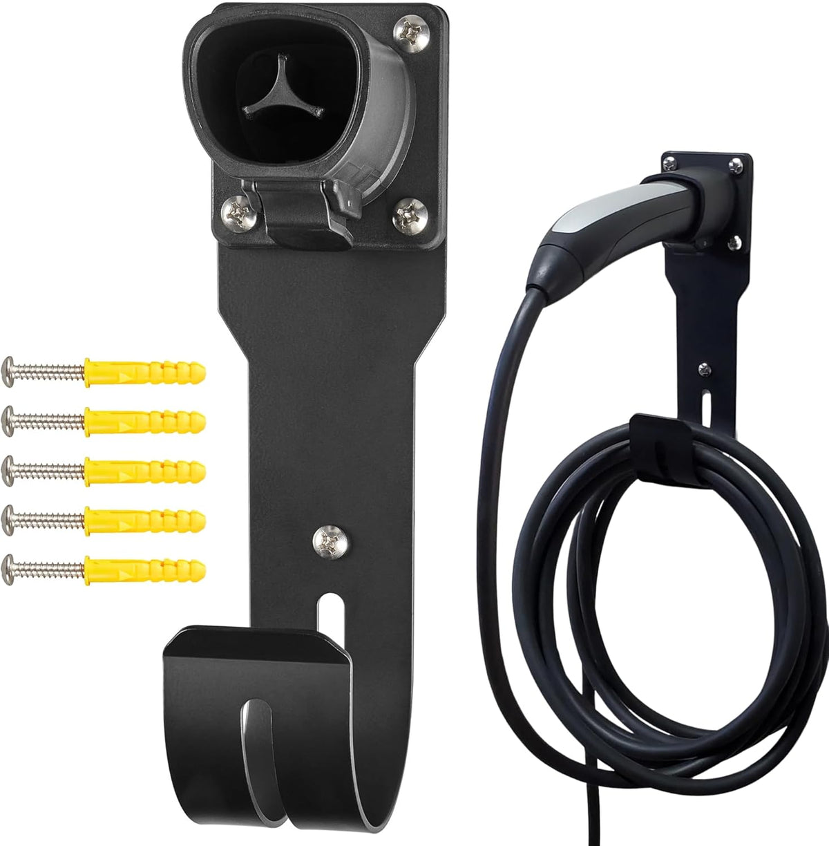 MECMO for Tesla Charger Holder - Wall Mount Dock & J-Hook for Model 3/Y/X/S, Heavy Duty Steel EV Charging Cord Hanger Compatible with NACS Connector