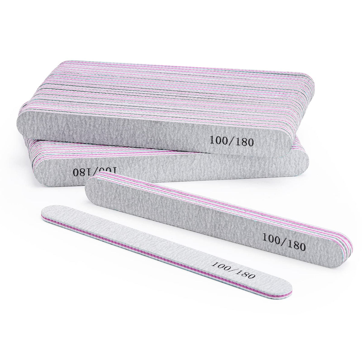 Btyms 50Pcs Nail Files For Acrylic Nails 100/180 Grit, Reusable Buffering Files Double Sided Emery Boards For Nails