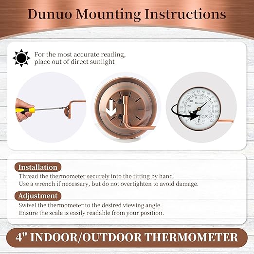 4-Inch Copper Outdoor Thermometer - Analog Temperature Gauge for Patio, Greenhouse and Garage. Decorative, Weather-Resistant, Solid Brass Swivel Design (4inch Thermo&Hygrometer)