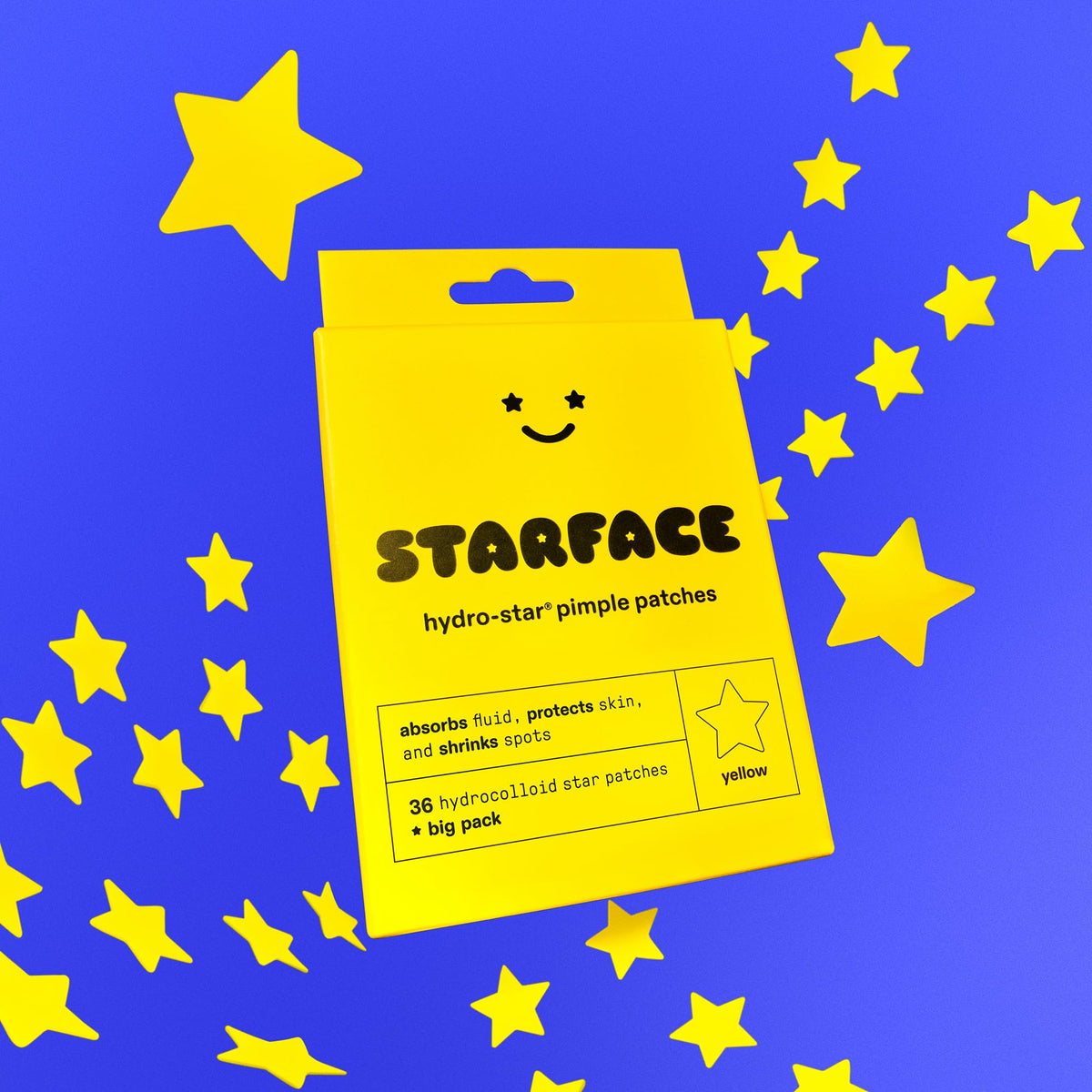 Starface Hydro-Star® Yellow Hydrocolloid Star-Shaped Pimple Patch, 36 ct
