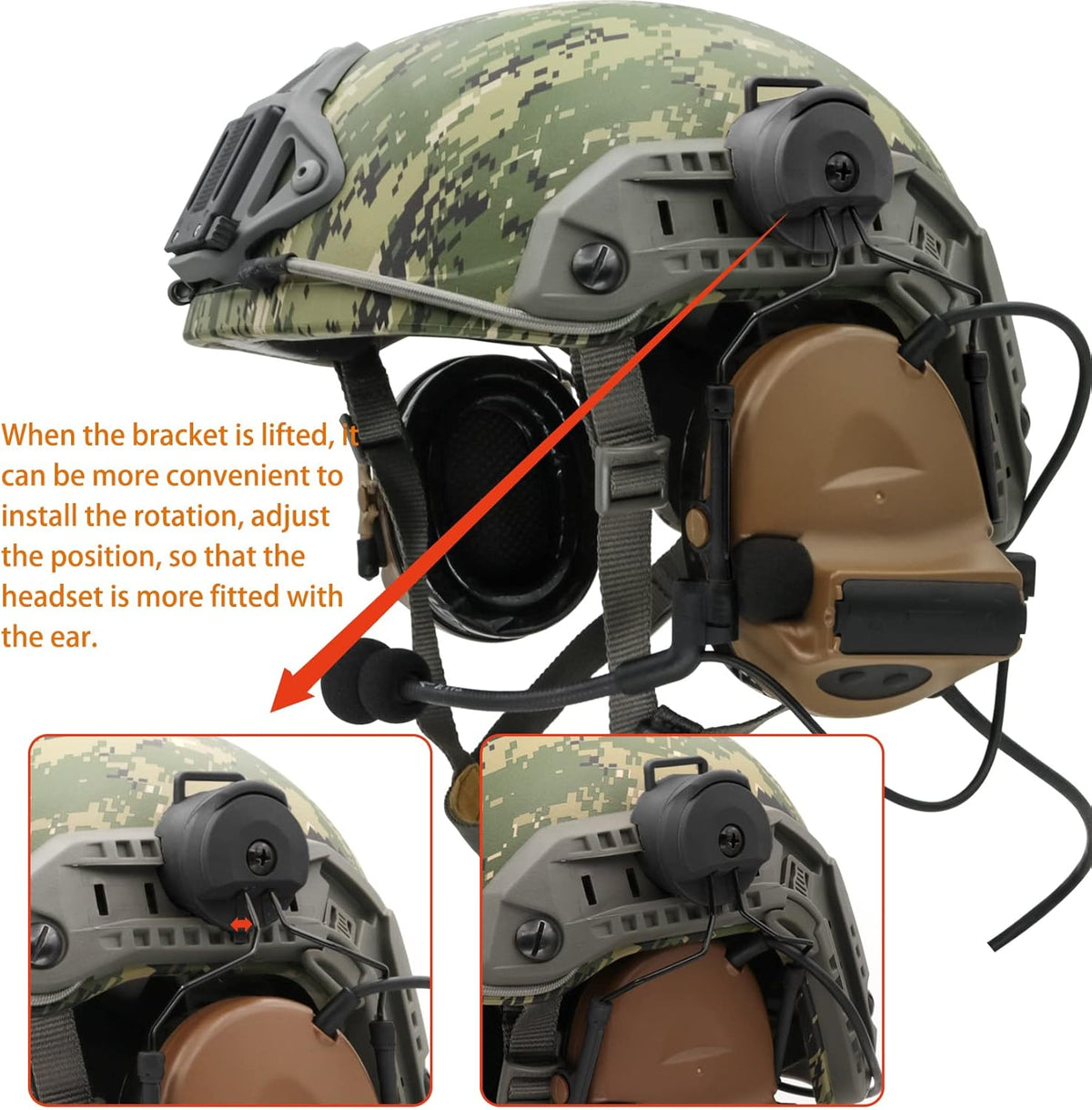 COMTA 2 Helmet-Type Tactical Headset with U94 PTT 2pin，Noise Canceling Headphones，for Airsoft Hunting Shooting