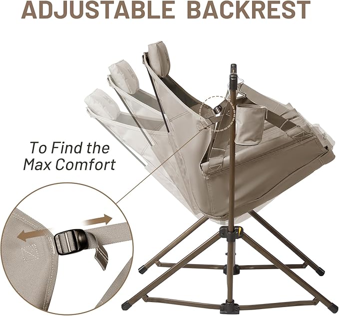 TIMBER RIDGE Hammock Camping Chair with Adjustable Backrest, Heavy Duty Folding Hammock Chair Supports 300lbs, Portable Hammock Chair for Camping, Travelling and Patio, Tan 2 Pack