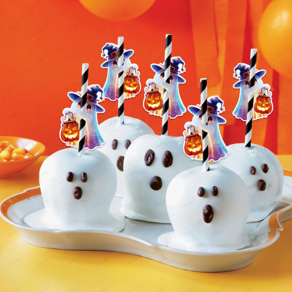 Ncozwo 100 Pcs Halloween Lollipop Paper Cards Cute Ghost Candy Chocolate Sugar Wrapping Card Decorations for Party Favors Exchange Cards (Carrying