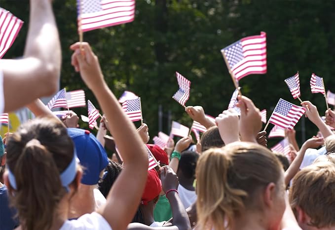 300pcs Small American Flags on Stick, Handheld 8 x 5.5 Inchs Mini American Flags with Kid-Safe Golden Spear Top, US Flags for 4th of July Decorations Outdoor, Independence Day Decorations