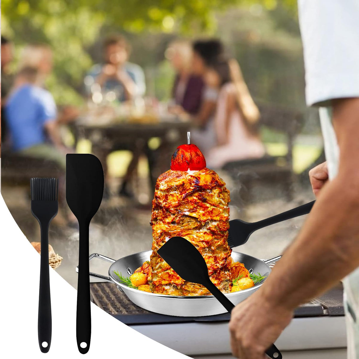 Al Pastor Skewer for Grill -Vertical Barbecue Stand Al Pastor, Kebabs, Shawarma, Gyros, with 10.5 inch base plate and 3 detachable sharp barbecue accessories (8”/10"/12”)& Brushes，Barbecue gloves