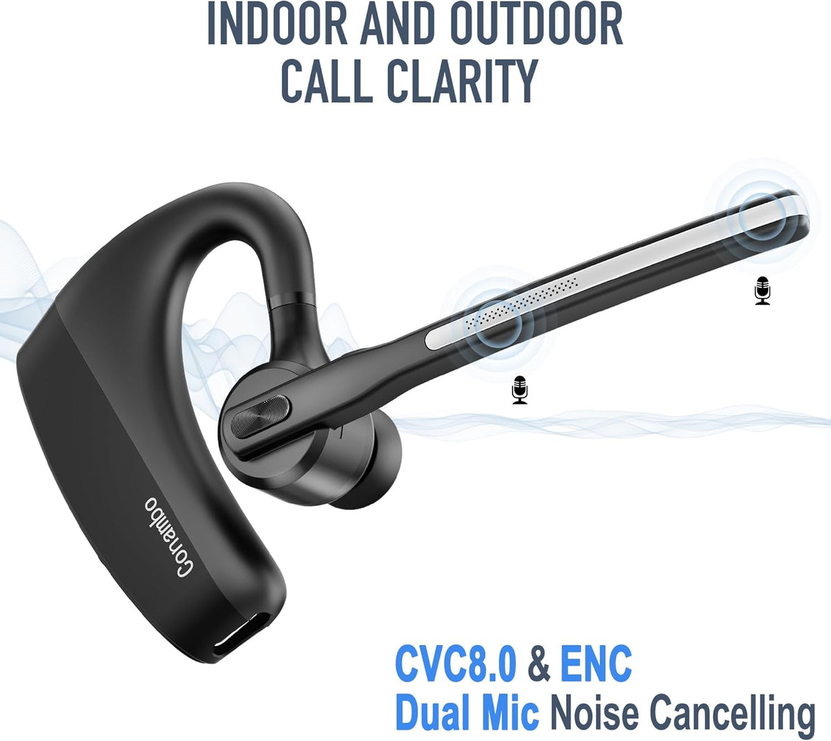 Conambo Bluetooth Headset 5.2 with CVC8.0 Dual Mic Noise Cancelling Bluetooth Earpiece 16Hrs Talktime Wireless Headset for Truck Driver iPhone Android Cell Phones