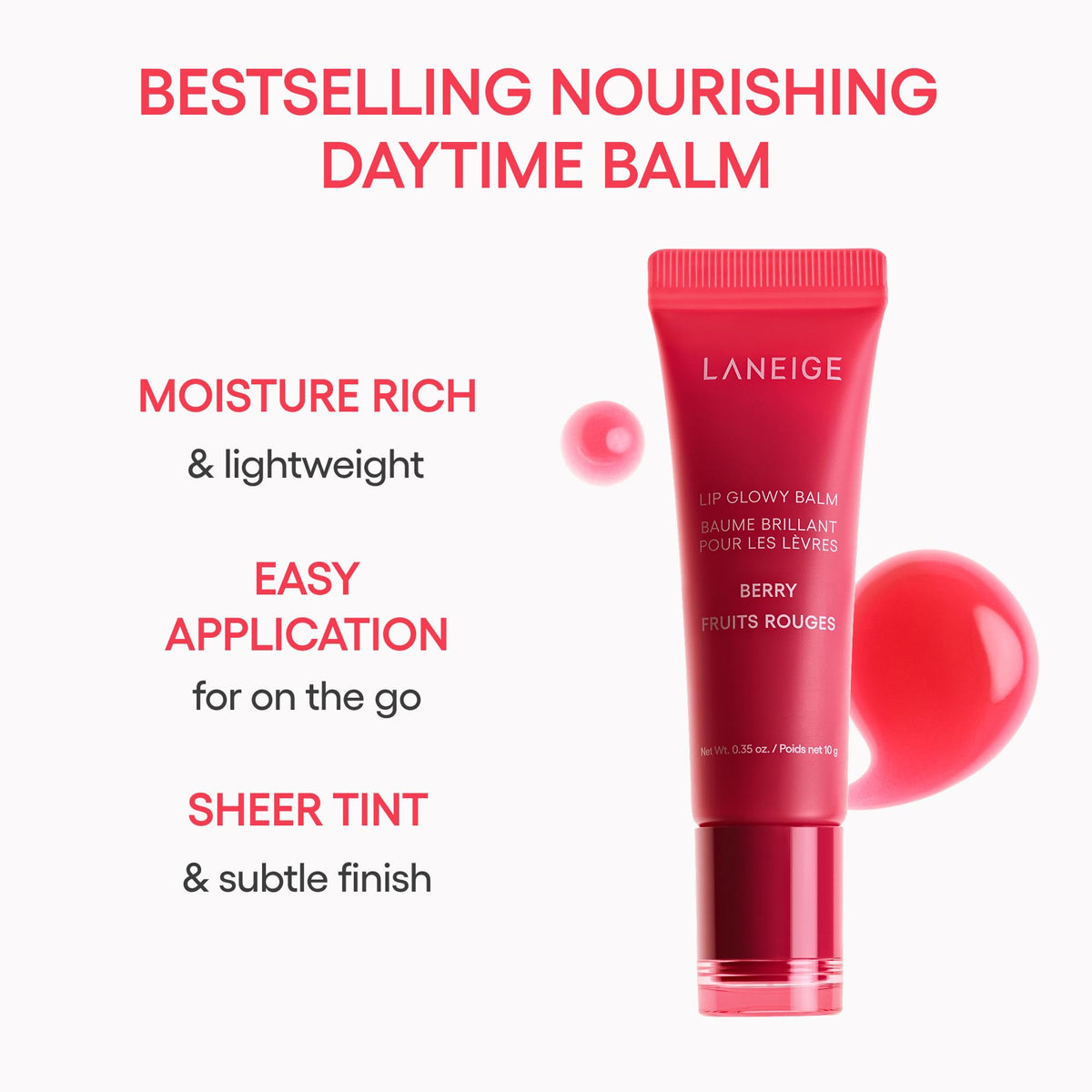LANEIGE Lip Glowy Balm: Sheer Tinted Lip Treatment Balm Tube with Shea & Murumuru Butters for Hydrating, Moisturizing, Glossy, Non-Sticky Shine, Berry | Korean Skin Care, Grapefruit